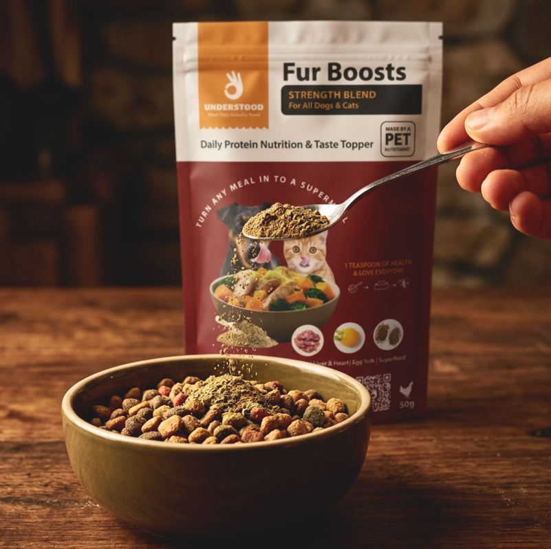Adding one teaspoon of Fur Boost over any food — the daily ritual