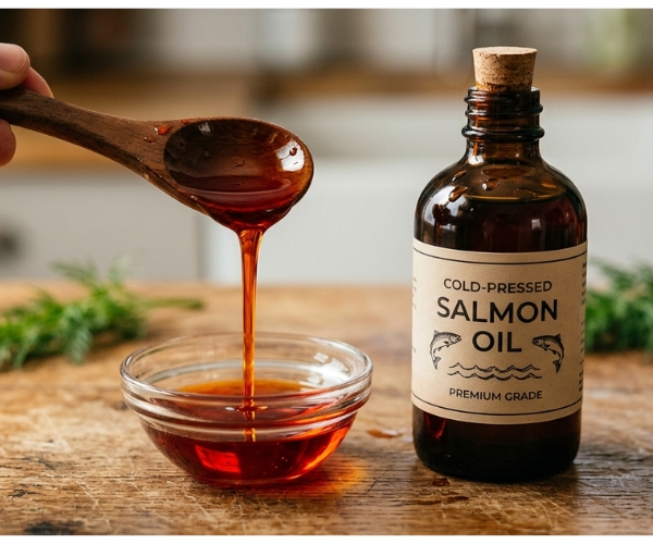 Cold-pressed salmon oil - active EPA and DHA preserved below 75°C
