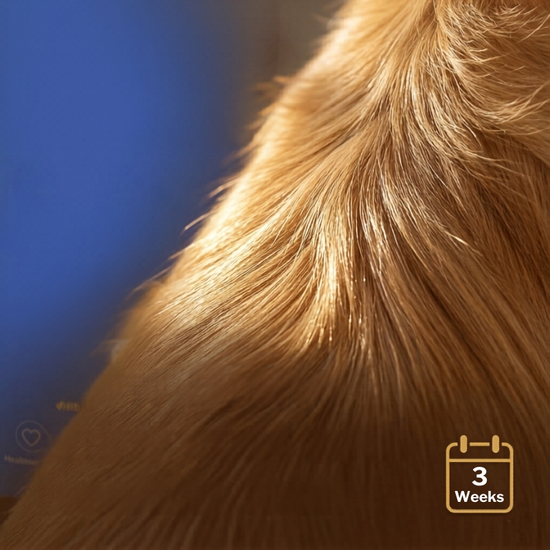 Dog with visibly healthy shiny coat — the result of 21 days of Fur Boost Glow