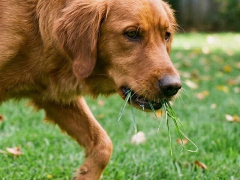 Dog eating grass - a sign of gut dysbiosis needing prebiotic fibre